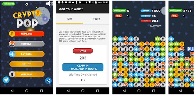 Top 6 Blockchain Mobile Games To Earn Cryptocurrency On Your Phone - with this game you can earn ethereum and popcoin you need to group bitcoin ether monero ripple and neo coins together to pop them