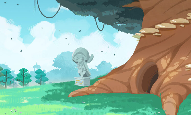 Official Little Tree Kingdom key art (storybook tree-kingdom roguelike).