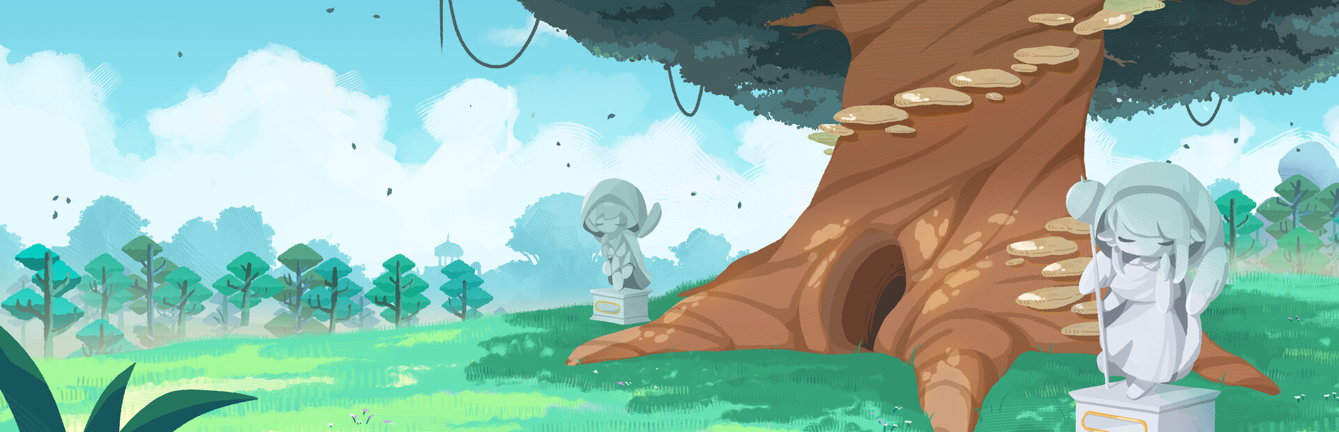 Official Little Tree Kingdom key art (storybook tree-kingdom roguelike).