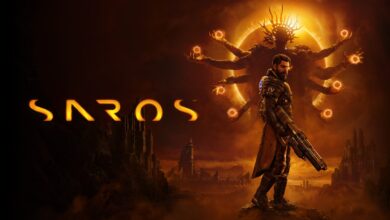 Official key art for Saros, Housemarque's PS5 roguelike shooter follow-up to Returnal.